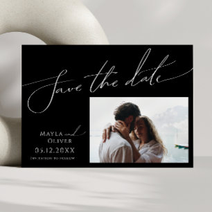 Save The Date Script minimaliste Whimsical noir photo horizontal