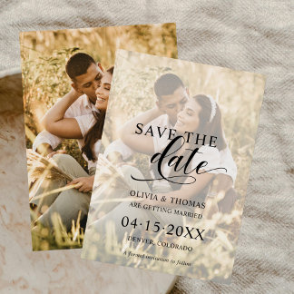 Save The Date Script Modern Couple Photo Overlay Boho Mariage