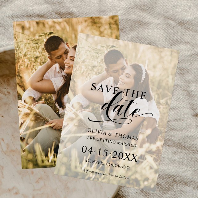 Save The Date Script Modern Couple Photo Overlay Boho Mariage (Créateur téléchargé)