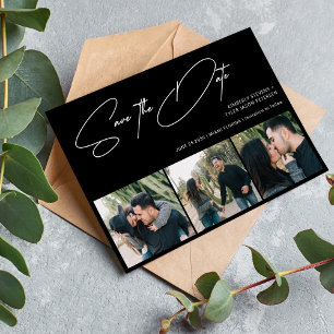 Save The Date Script moderne 3 photos simple mariage noir