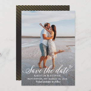 Save The Date Script Moderne Black Gold Photo Enregistrer la car