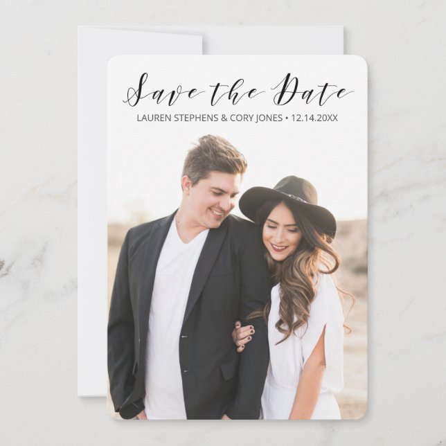 Save The Date Script moderne blanc et noir (Devant)