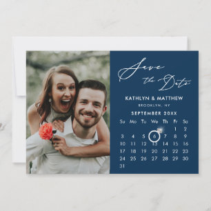 Save The Date Script moderne bleu élégant Calendrier personnalis