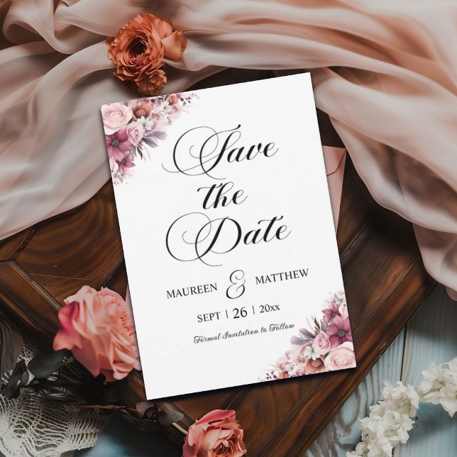 Save The Date Script moderne Dusty rose Boho Floral Enregistrer  (Créateur téléchargé)