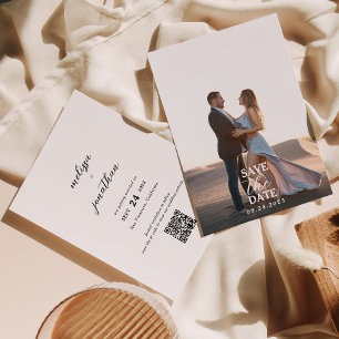Save The Date Script moderne élégant Full Photo QR code Mariage