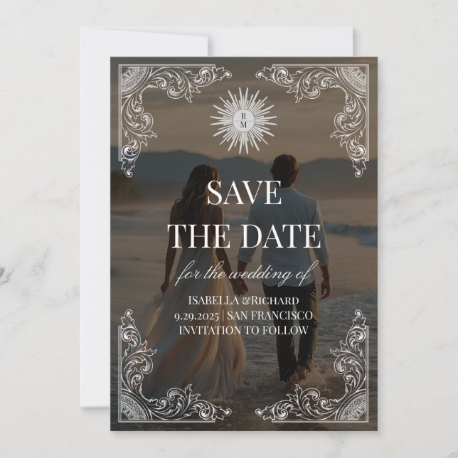 Save The Date Script Moderne Élégant Mariage Photo Enregistrer L (Devant)