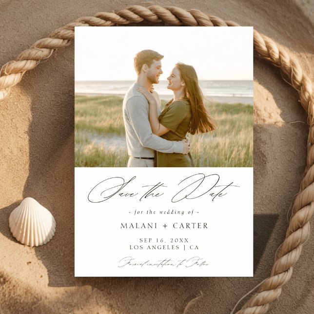 Save The Date Script moderne élégant Plage côtière Mariage photo (Créateur téléchargé)