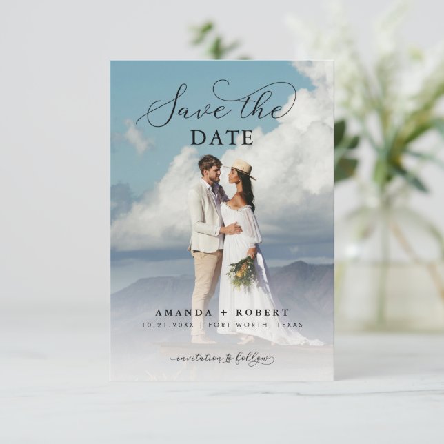 Save The Date Script moderne et photo Mariage simple (Debout devant)
