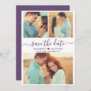 Save The Date Script moderne Heart Photo Collage Mariage violet