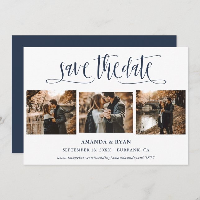 Save The Date Script Moderne Mariage de la Marine Photo Enregist (Devant / Derrière)
