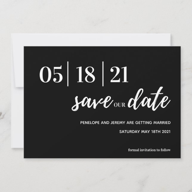 Save The Date script moderne noir et blanc enregistrer la date (Devant)