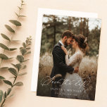 Save The Date Script moderne photo de mariage élégante<br><div class="desc">Capturez l'essence de votre histoire d'amour avec notre script moderne Elégant Mariage Photo Save The Date. Cette carte présente deux magnifiques photos pleines de sang, mettant en valeur vos moments romantiques dans un cadre paysager rustique. L'élégant script de calligraphie manuscrit apporte une touche de sophistication, tandis que la disposition moderne...</div>