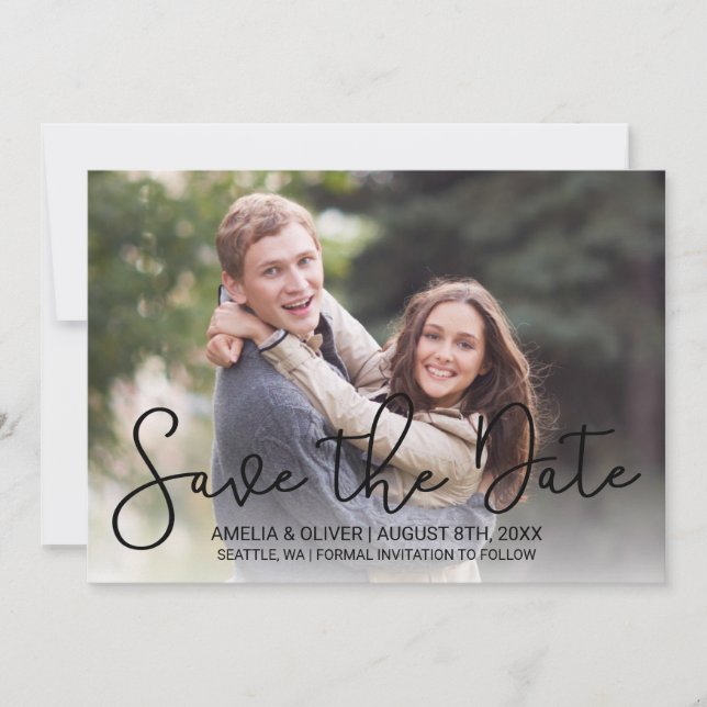 Save The Date Script moderne photo horizontale Enregistrer la da (Devant)