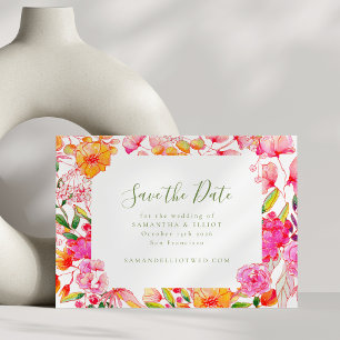 Save The Date Script moderne rose Orange Fleurs Mariage
