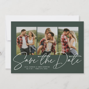 Save The Date Script moderne tendance trois photo chasseur vert