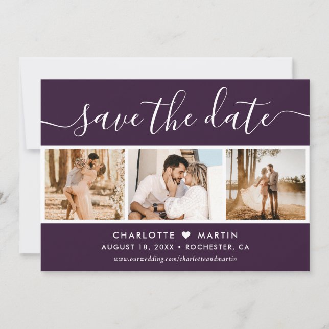 Save The Date Script moderne violet Mariage 4 photo (Devant)