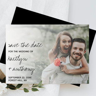 Save The Date Script noir et blanc moderne photo minimaliste