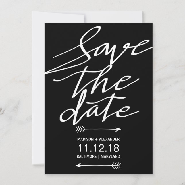 Save The Date Script Noir Et Blanc Moderne Simple Enregistrer La (Devant)