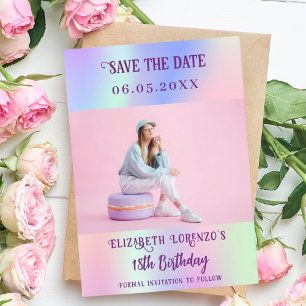 Save The Date Script photo Holographique rose violet