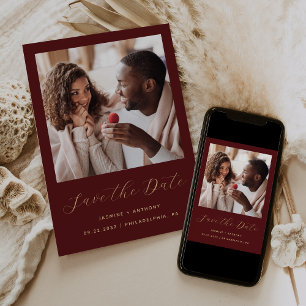 Save The Date Script Photo Minimal Burgundy Or