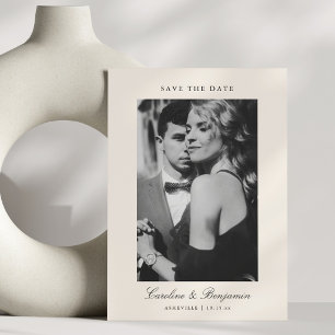 Save The Date Script Photo Personnalisé QR Ivory Élégant Mariage