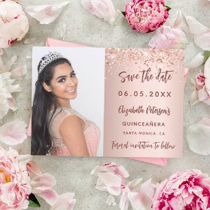 Save The Date Script photo rose en or Quinceanera