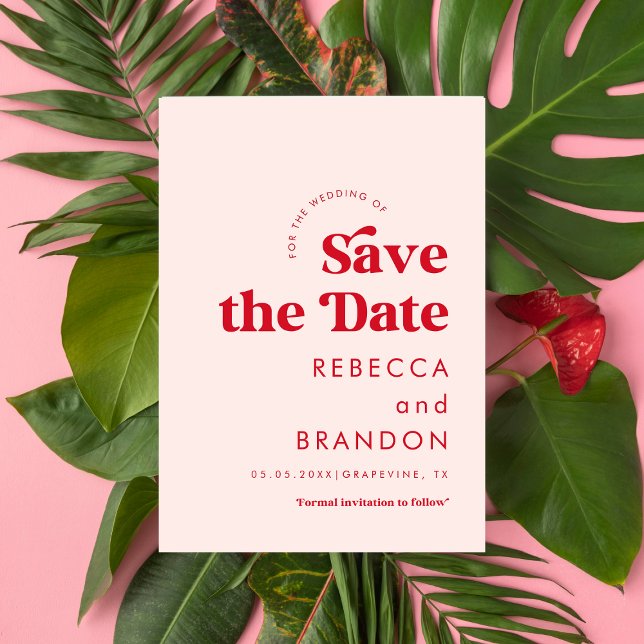 Save The Date Script rétro Typographie rouge et rose Simple Mari (Créateur téléchargé)