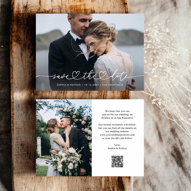 Save The Date Script Romantique avec Cœur et Photos et Code QR (Créateur téléchargé)
