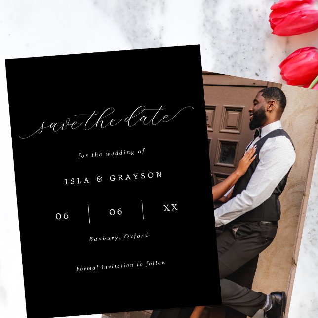 Save The Date Script romantique noir et blanc Mariage photo (Créateur téléchargé)