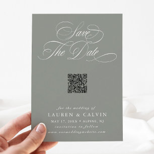 Save The Date Script romantique QR Code Sage Vert