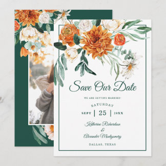 Save The Date Script romantique Vert automne Floral Mariage Phot