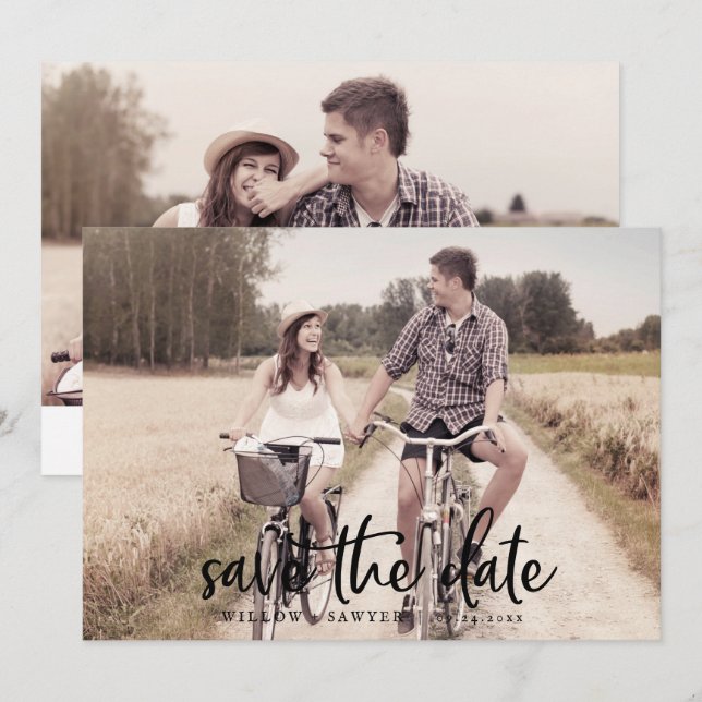 Save The Date Script Rustique Horizontal Lumière Photo Enregistr (Devant / Derrière)