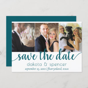 Save The Date Script Turquoise simple   Minuit foncée Vert 3 pho