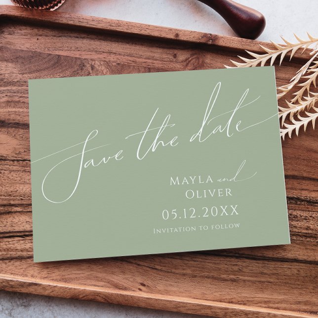 Save The Date Script Whimsical | Sage vert horizontal (Créateur téléchargé)