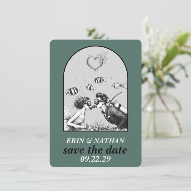Save The Date Scuba Couple Enregistrer la date (Debout devant)