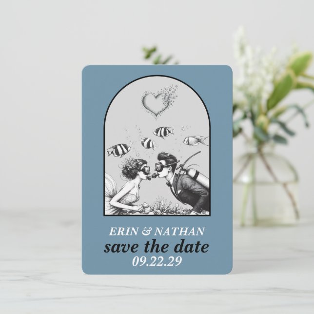 Save The Date Scuba Couple Enregistrer la date (Debout devant)
