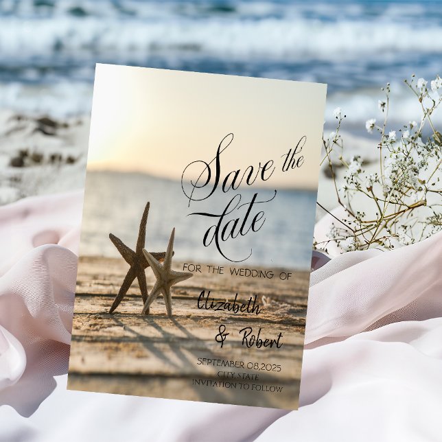 Save The Date Sea stars Sand Beach Enregistrer La Date (Créateur téléchargé)