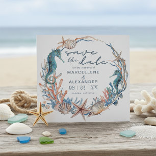 Save The Date Sea Wreath Mariage Watercolor Beach
