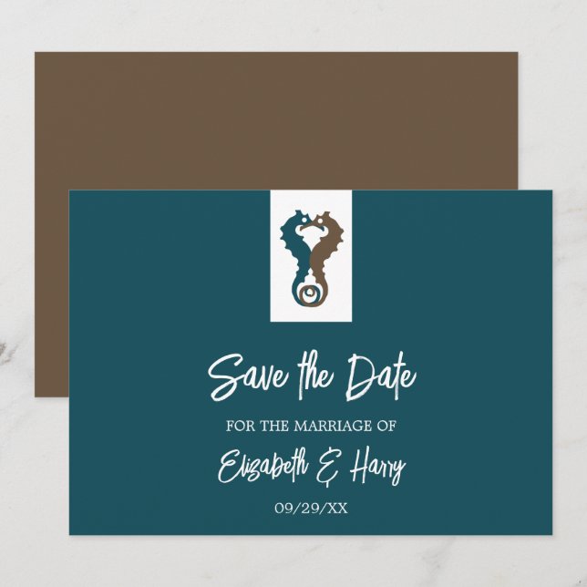Save The Date Seahorse Romance, Mariage sur la plage (Devant / Derrière)