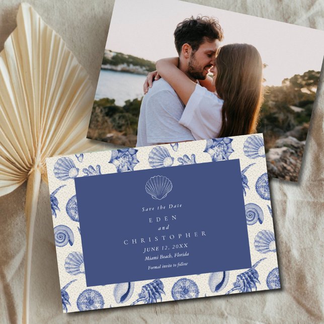 Save The Date Seashell Coastal Beach Wedding Photo (Seashell Coastal Beach Wedding Photo Save The Date)