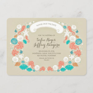 Save The Date Seashells wreath beach enregistrer la date CARDS