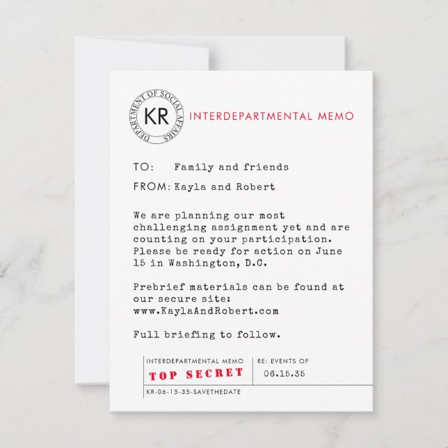 Save The Date Secret Agent Spy Enregistrer la date (Devant)