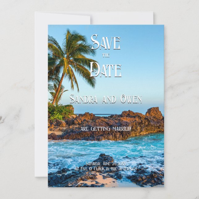 Save The Date Secret Beach Maui, Tropical, Paradis, Mariage (Devant)