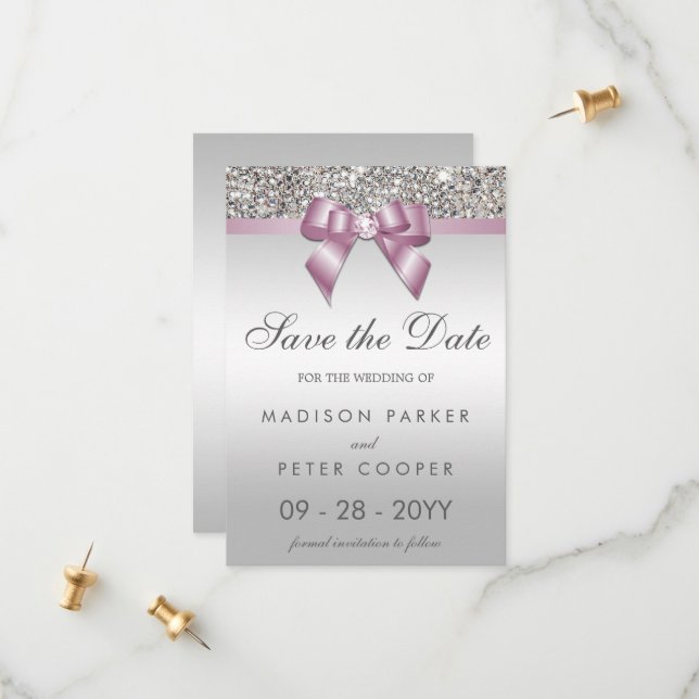 Save The Date Séquences d'argent Bow Bourgogne (Devant/Arrière en situation)