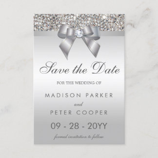 Save The Date Séquins Argent Bow Diamond Enregistrer Le Mariage
