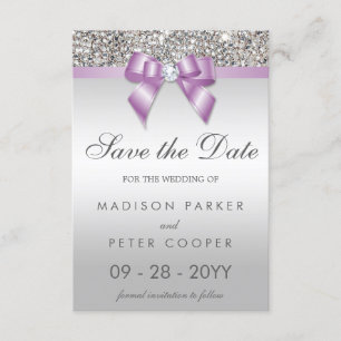 Save The Date Séquins Argent Lilac Bow Enregistrer Le Mariage Da