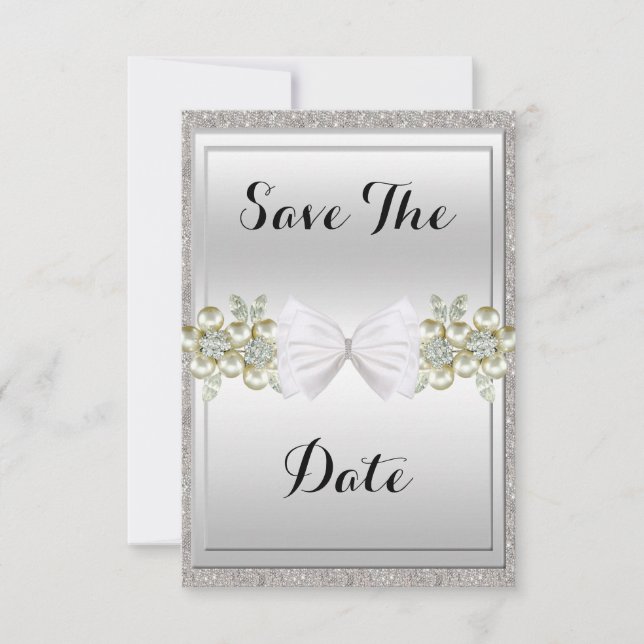 Save The Date Séquins & Gemmes Florales Parties scintillant Bow  (Devant)