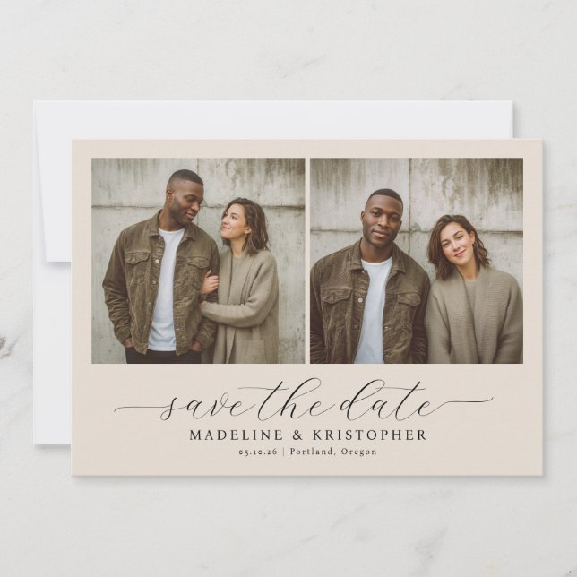 Save The Date Serene Beige Minimalist Photo Collage (Devant)