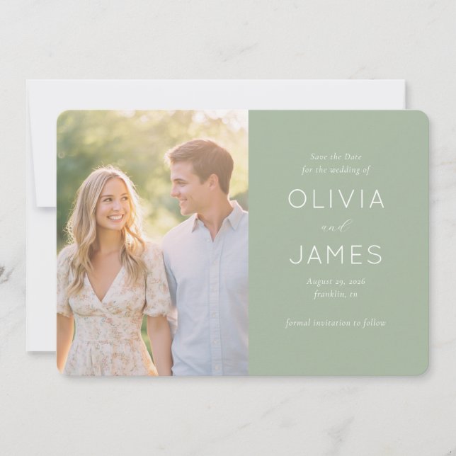 Save The Date Serene Sage Minimalist Photo (Devant)