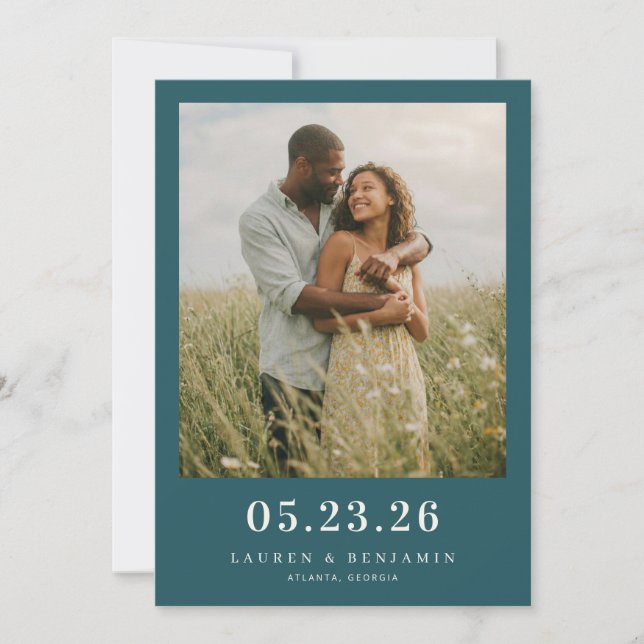 Save The Date Serene Teal Romantic Photo (Devant)